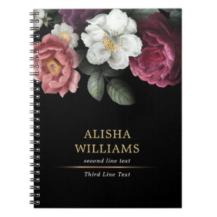Luxe gepersonaliseerde bloem zwart notitieboek