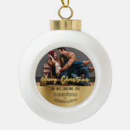 Luxe gepersonaliseerde eerste Kerstmis Elegant Paa Keramische Bal Ornament