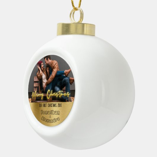 Luxe gepersonaliseerde eerste Kerstmis Elegant Paa Keramische Bal Ornament (Rechts)