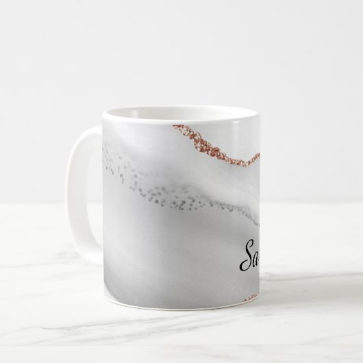 Luxe gepersonaliseerde grijs goud Abstract marmere Koffiemok (Voorkant links)