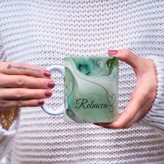 Luxe gepersonaliseerde groene & gouden marmeren Mo Koffiemok