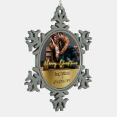 Luxe gepersonaliseerde kerst goud en grijs tin sneeuwvlok ornament (Links)