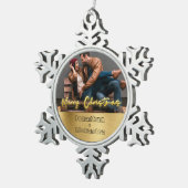 Luxe gepersonaliseerde kerst goud en grijs tin sneeuwvlok ornament (Rechts)