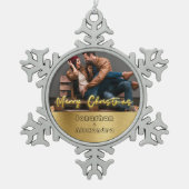 Luxe gepersonaliseerde kerst goud en grijs tin sneeuwvlok ornament (Voorkant)