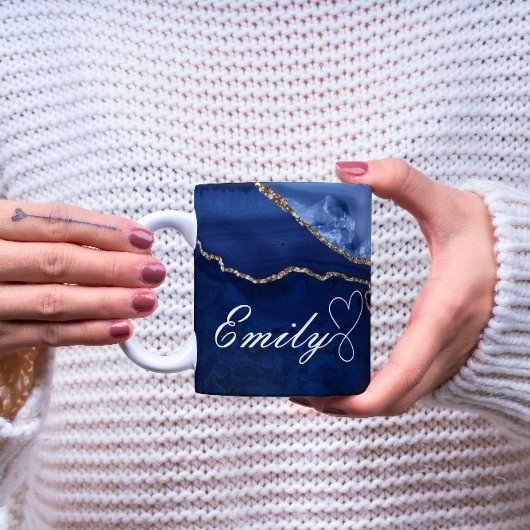 Luxe gepersonaliseerde marineblauw & gouden marmer koffiemok