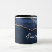 Luxe gepersonaliseerde marineblauw & gouden marmer mok (Midden)
