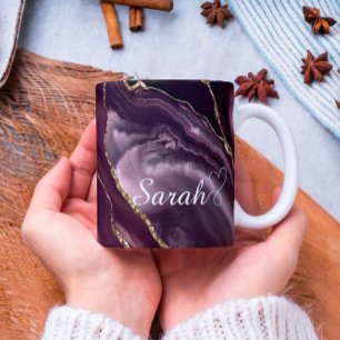 Luxe gepersonaliseerde Maroon & Gold Marble Coffee Koffiemok