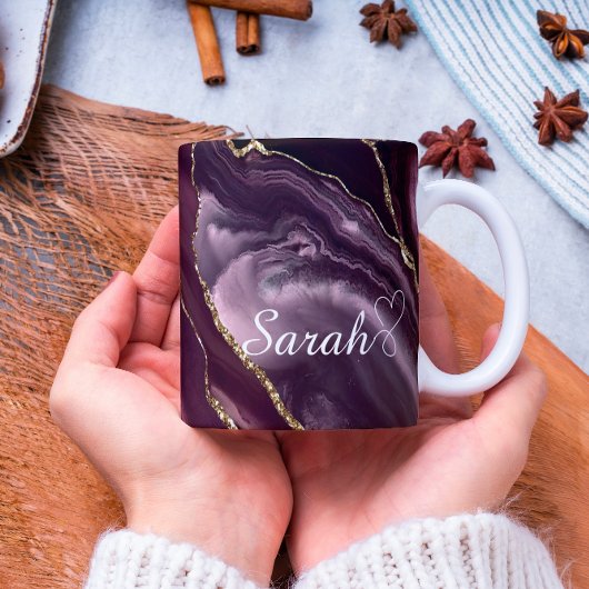 Luxe gepersonaliseerde Maroon & Gouden Marmer Mok
