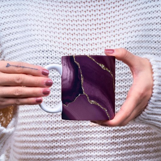 Luxe gepersonaliseerde Maroon & Gouden Marmer Mok