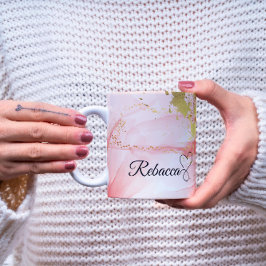 Luxe gepersonaliseerde roze & gouden Waterverf Mok