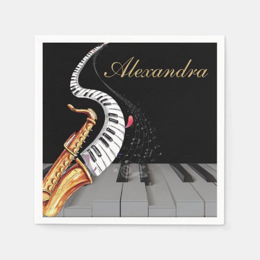 Luxe gepersonaliseerde saxofoon piano muziek servet (Voorkant)