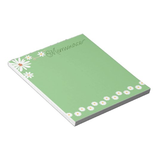 Luxe gepersonaliseerde Schattigee Daisy groen  Notitieblok (Schuin)