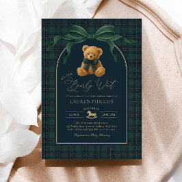 Luxe geruite teddybeer jongens baby shower kaart