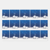 Luxe geschenkverpakking blauw wit sneeuwvlok vreug inpakpapier vel (Voorkant 3)