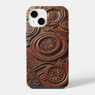 Luxe Gesneden Houten Hoesje Intrigerende Geometris iPhone 14 Hoesje
