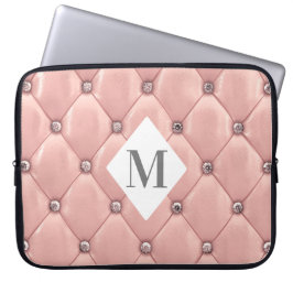 luxe gestoffeerde roze gouden monogram laptop sleeve