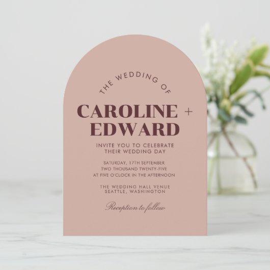 Luxe gestreepte boogvormige bruiloft uitnodiging (Staand voorkant)