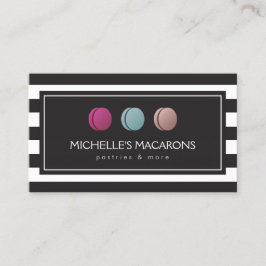 Luxe Gestreepte Franse Macaron Trio Logo voor Bakk Visitekaartje