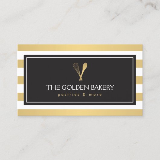Luxe Gestreepte Gouden Whisk Lepel Logo Bakkerij,  Visitekaartje (Voorkant)