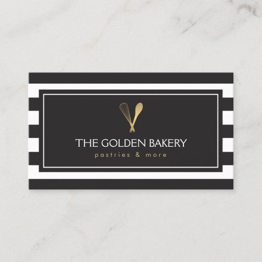 Luxe Gestreepte Gouden Whisk Lepel Logo Bakkerij,  Visitekaartje (Voorkant)