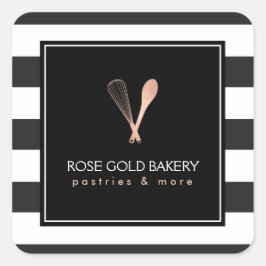 Luxe Gestreepte Roos Gouden Whisk Lepel Logo Bakke Vierkante Sticker
