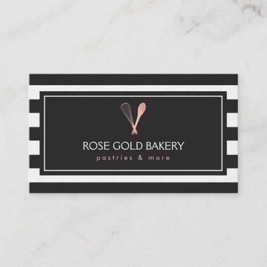Luxe Gestreepte Roos Gouden Whisk Lepel Logo Bakke Visitekaartje (Voorkant)