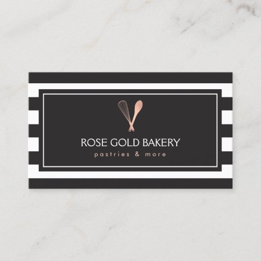 Luxe Gestreepte Roos Gouden Whisk Lepel Logo Bakke Visitekaartje (Voorkant)