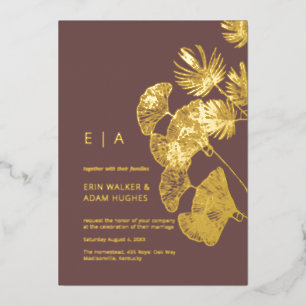 Luxe Ginkgo-blad Echt Goud Bruiloft  Folie Uitnodiging