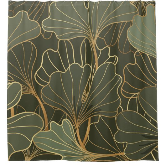 Luxe Ginkgo Gold Line Art Douchegordijn (Voorkant)