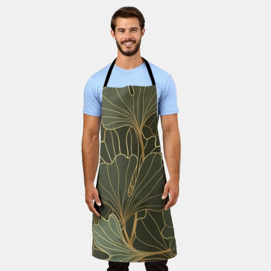 Luxe Ginkgo Gold Line Art Schort (Gedragen)