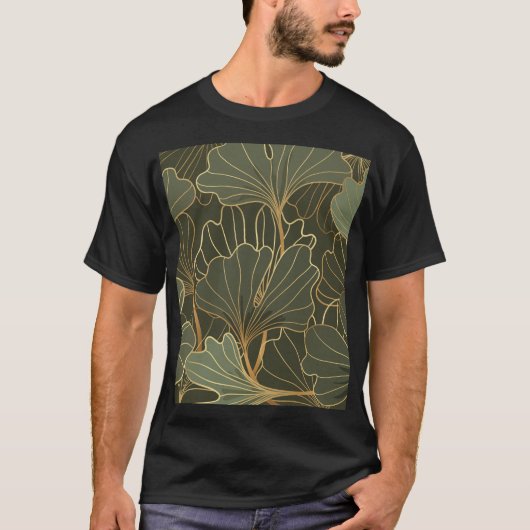Luxe Ginkgo Gold Line Art T-shirt (Voorkant)