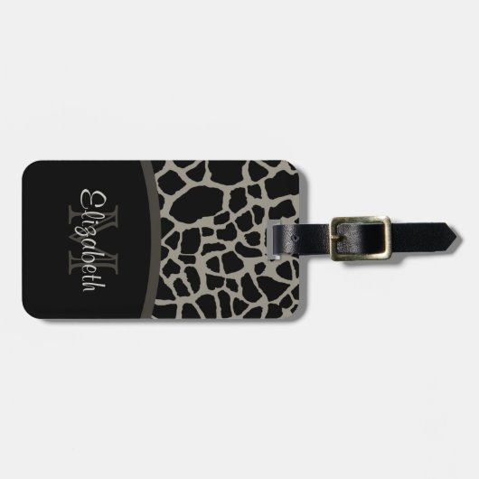 Luxe Giraffe print elegant monogram en naam Bagagelabel (Voorkant horizontaal)