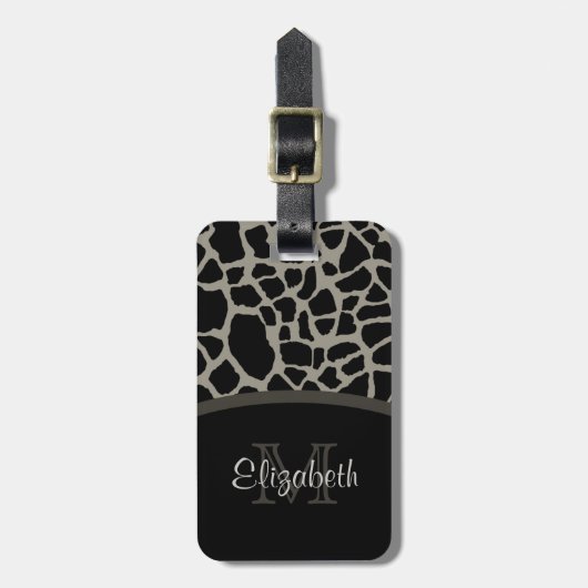 Luxe Giraffe print elegant monogram en naam Bagagelabel (Voorkant verticaal)