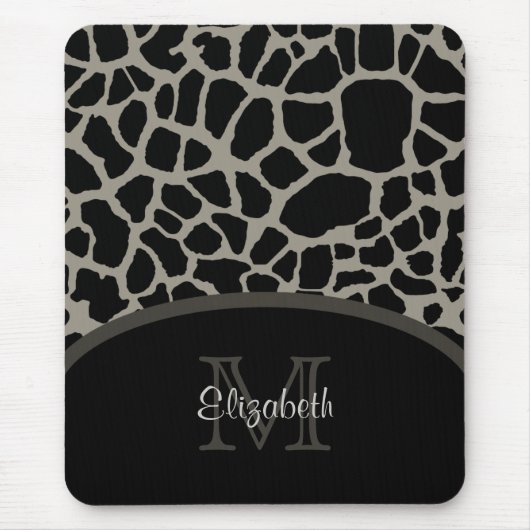 Luxe Giraffe print elegant monogram en naam Muismat (Voorkant)