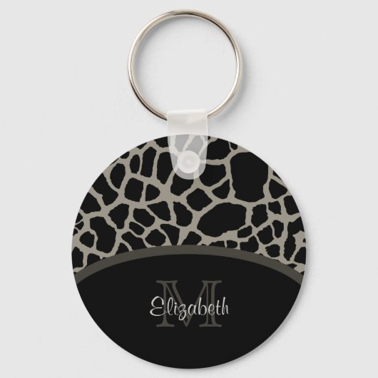 Luxe Giraffe print elegant monogram en naam Sleutelhanger (Voorkant)
