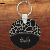 Luxe Giraffe print elegant monogram en naam Sleutelhanger (Voorkant)