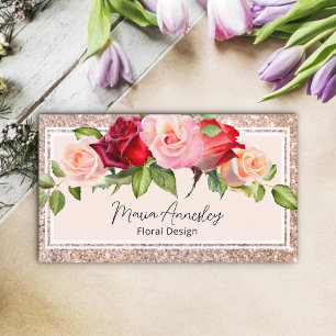 Luxe Girly Faux Roos Gold Glitter Floral Visitekaartje