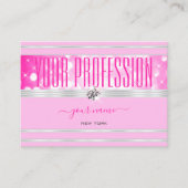 Luxe Girly Pink Glitter Diamonds Zilveren Rand Visitekaartje (Voorkant)