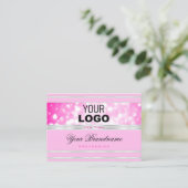 Luxe Girly Pink Glitter toevoegen Logo Silver Bord Visitekaartje (Staand voorkant)
