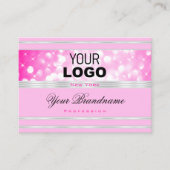 Luxe Girly Pink Glitter toevoegen Logo Silver Bord Visitekaartje (Voorkant)