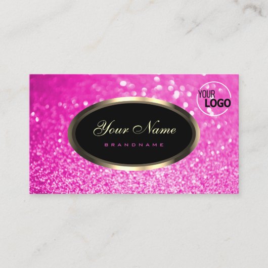 Luxe Girly Pink Sparkle Glitter en Logo Noble Visitekaartje (Voorkant)
