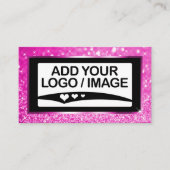 Luxe Girly Pink Sparkle Logo Fotosjabloon Visitekaartje (Voorkant)