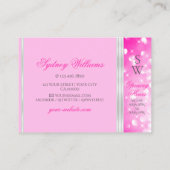 Luxe Girly Roze Glitter Monogram Zilveren Rand Visitekaartje (Achterkant)