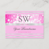 Luxe Girly Roze Glitter Monogram Zilveren Rand Visitekaartje (Voorkant)