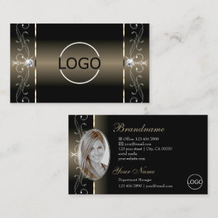Luxe Glam Black Beige Squiggled Jewels Logo Foto Visitekaartje