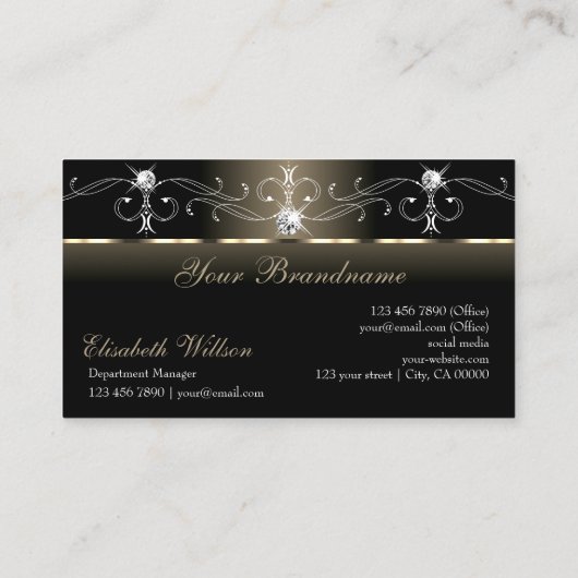 Luxe Glam Black Beige Squiggly Jewels met Logo Visitekaartje (Achterkant)