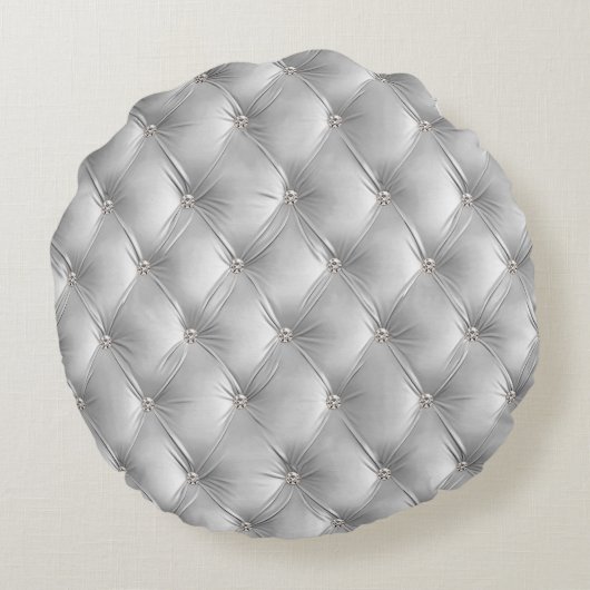 Luxe Glam Blauw Zacht Grijs Faux Velvet Rond Kussen (Achterkant)