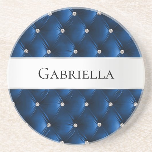 Luxe Glam Blauwe Nepfluwelen Stof Zandsteen Onderzetter (Voorkant)