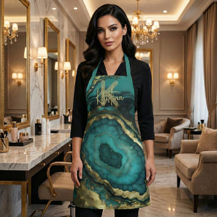 Luxe glam chic teal turquoise & goud agaat geode schort