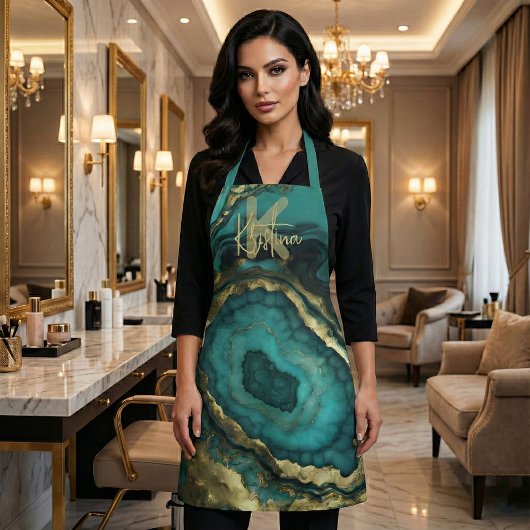 Luxe glam chic teal turquoise & goud agaat geode schort